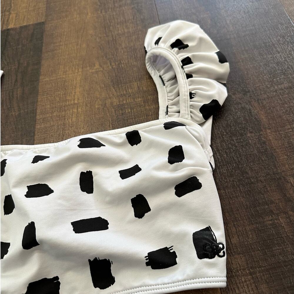 Albion Fit Black White Ruffle Strap Bikini Top Polka Dot Swim Top Size Small - Picture 4 of 9